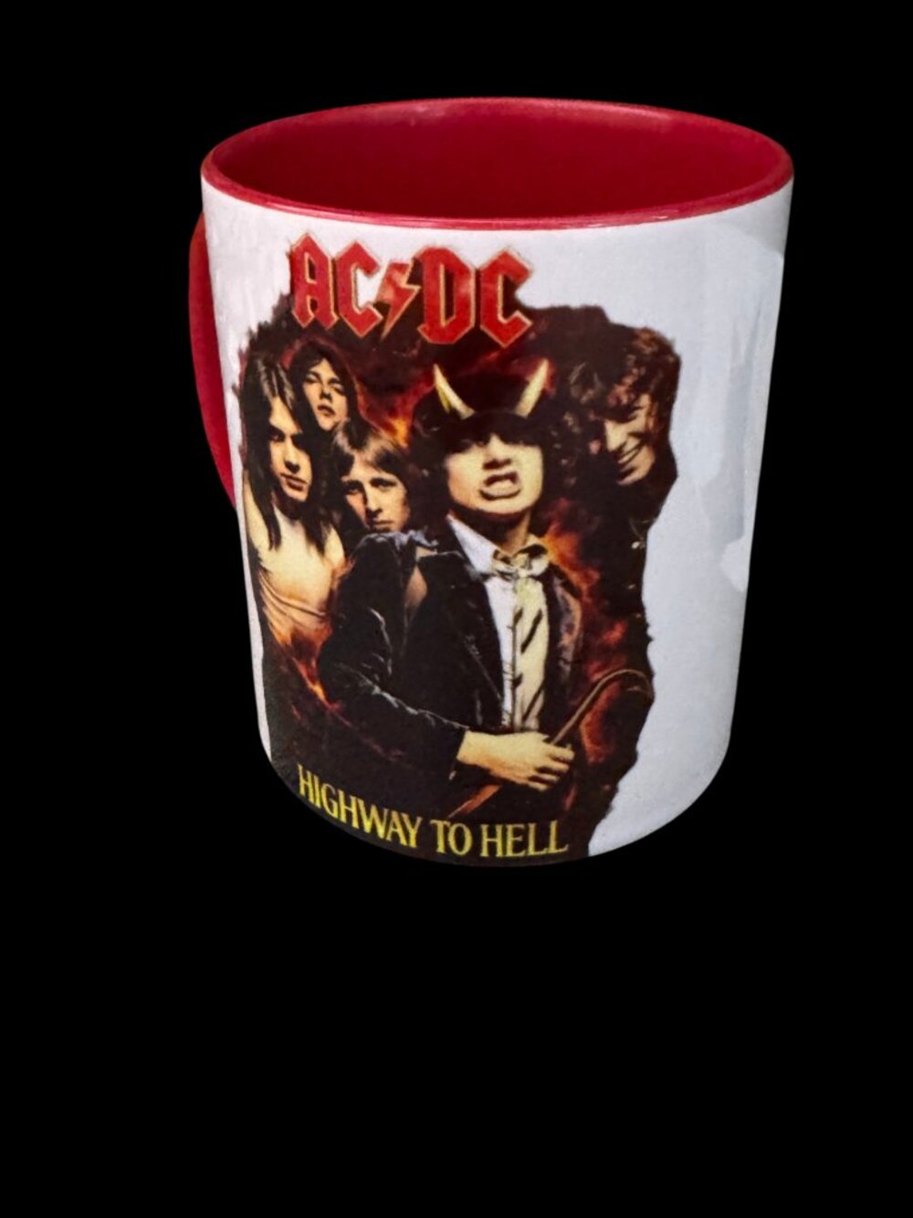 AC/DC Highway to Hell Coffee Mug, White and Red, 11 oz, Rock Band Graphic
